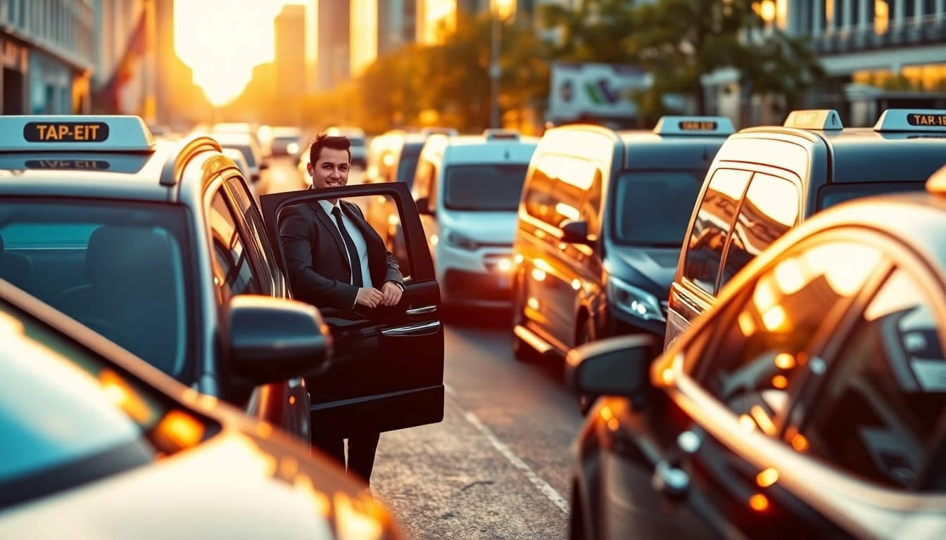 Minicabs offering reliable transportation in a vibrant urban setting.