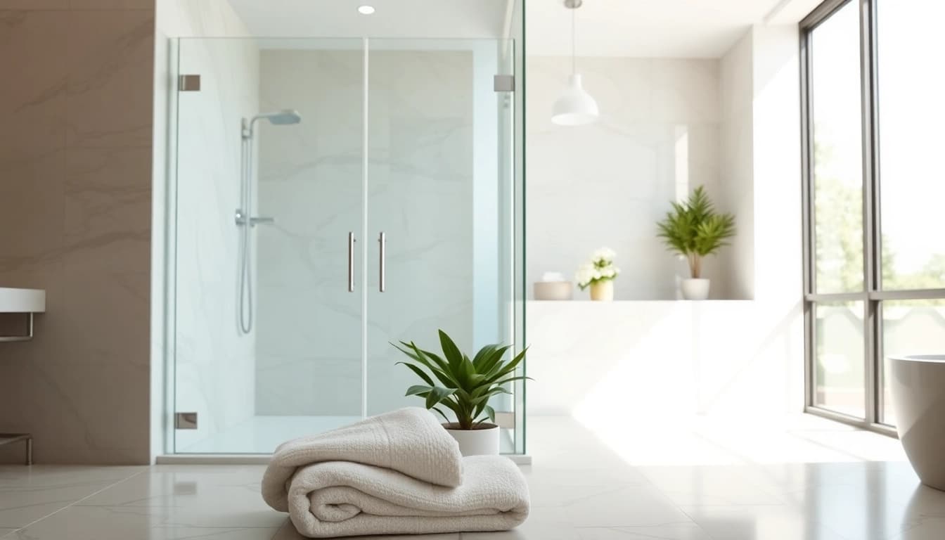 Admiring glass shower doors in a beautifully designed bathroom showcasing elegance and clarity.