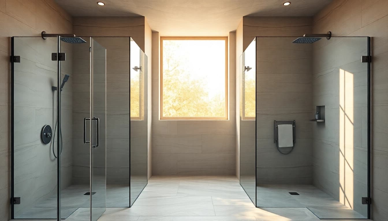 Experience elegant showers with modern design features in a luxurious bathroom setting.