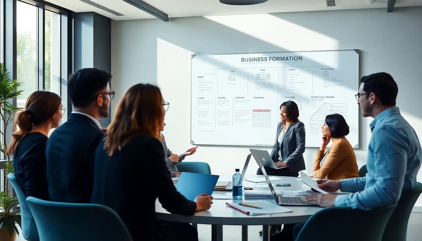 lawyers for business setup in the US discussing registration in a modern office