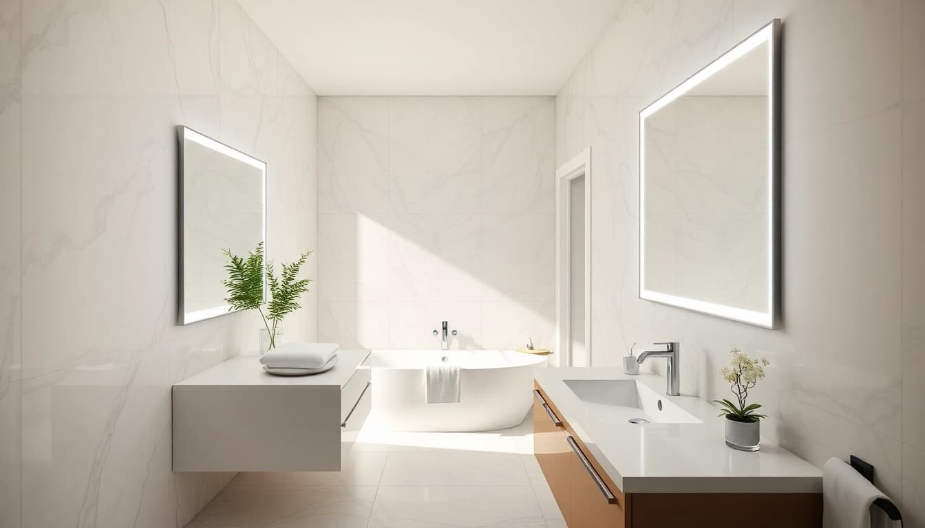 Stylish led mirror bathroom with elegant features and natural lighting for a modern aesthetic.