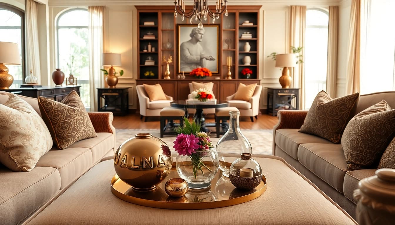 Captivating scene depicting a living room styled by a Furniture Accessories Supplier with elegant decorations.