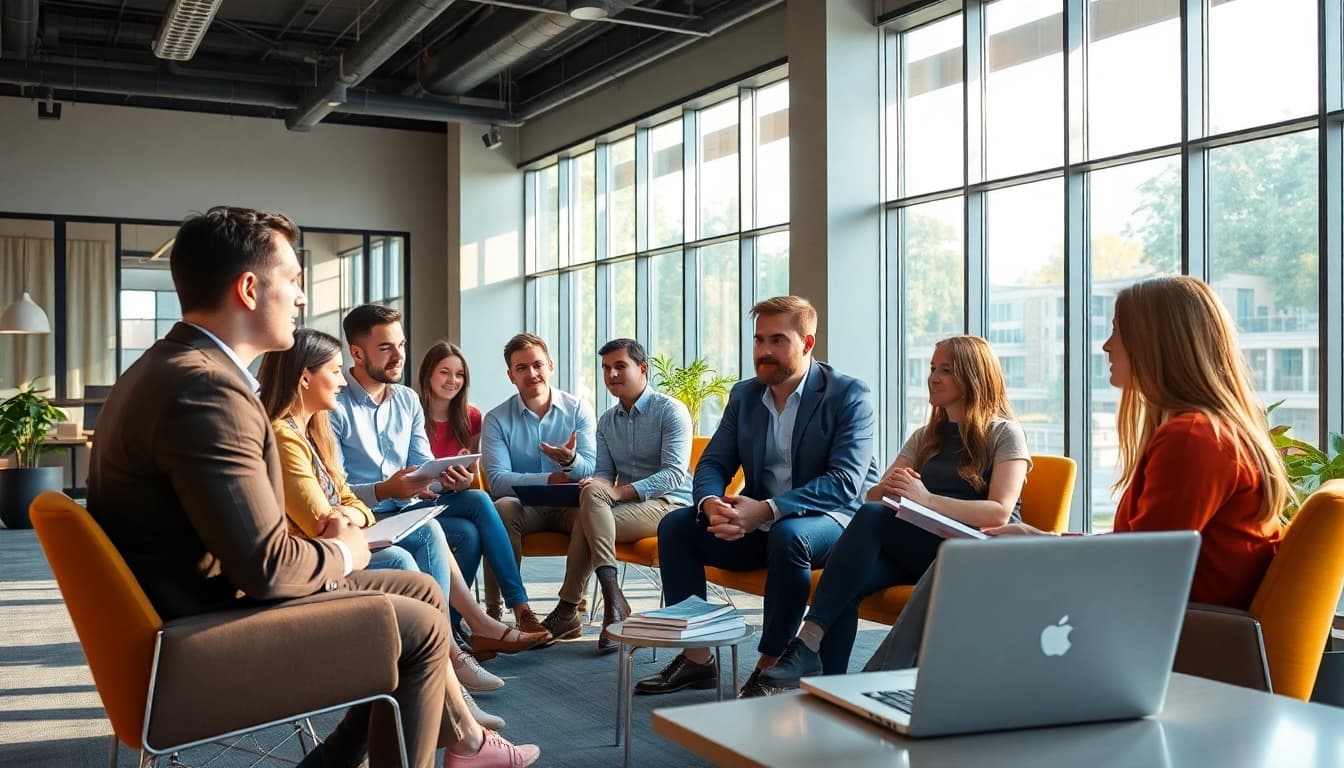 Learn how to find my perfect career with professionals discussing options in a bright office.
