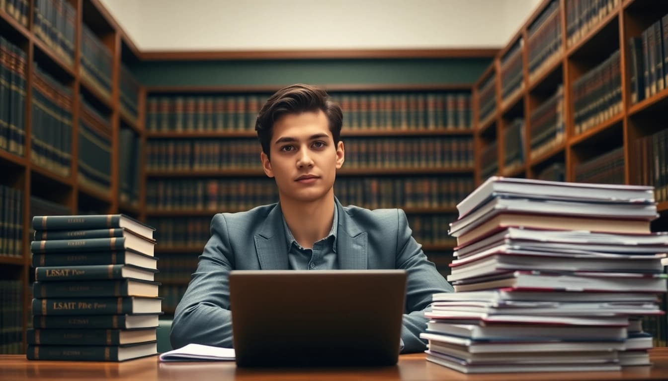 Hire someone to take lsat for you with a focused student studying in a cozy library.