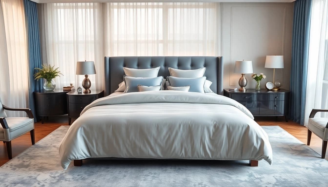 Explore king bed size arrangements with elegant décor and a serene atmosphere in a luxurious setting.