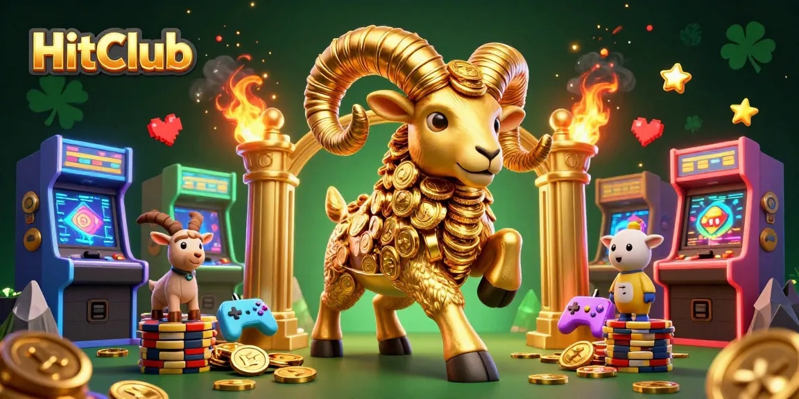 Experience gaming excitement at HitClub with vibrant golden elements and neon arcade machines.