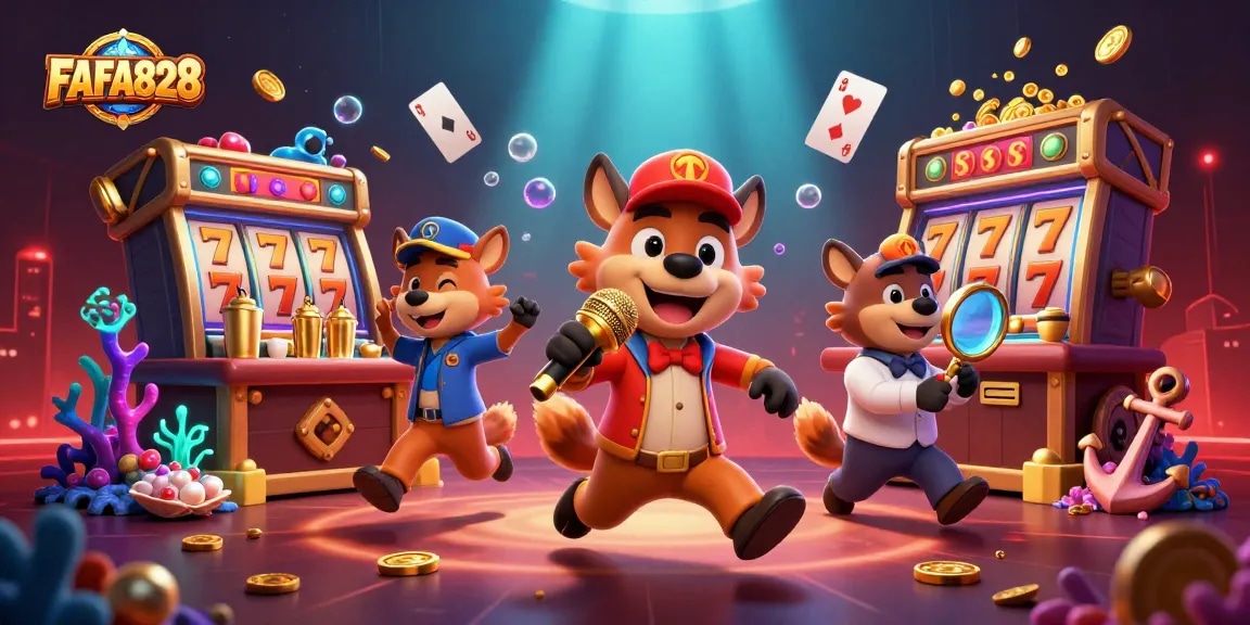 Experience FAFA828 with hyenas in a vibrant casino scene featuring engaging gameplay elements.
