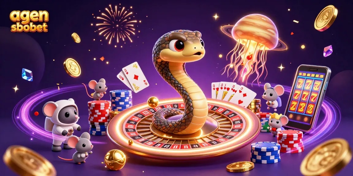 Betting with agen sbobet in a vibrant 3D casino universe featuring unique cosmic characters.
