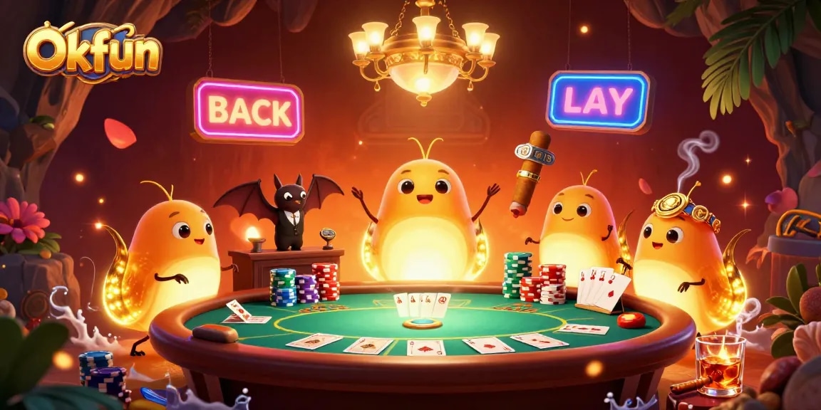 Engage with Okfun's vibrant cave casino, playing poker under the glow of animated glowworms.