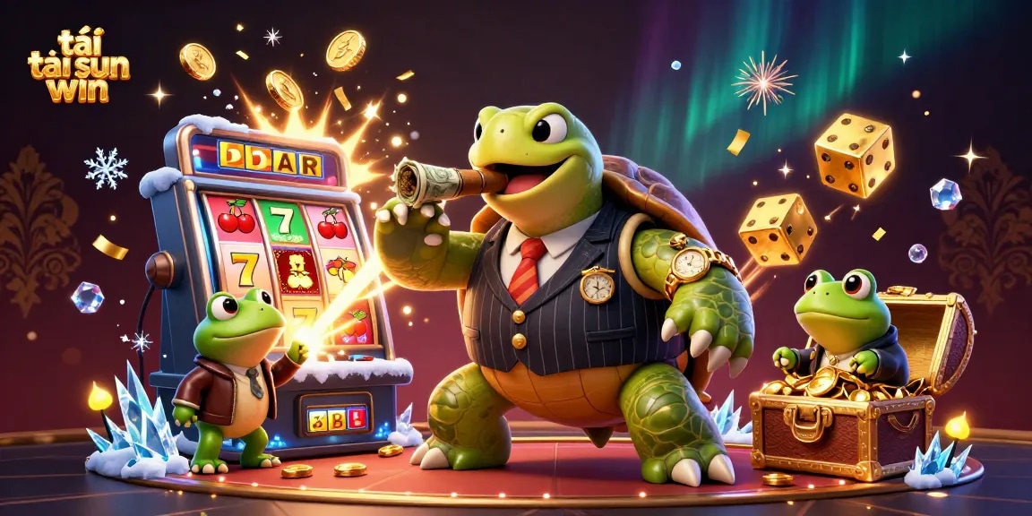 Experience the excitement of tải sun win with a vibrant casino scene featuring whimsical characters and dynamic game elements.