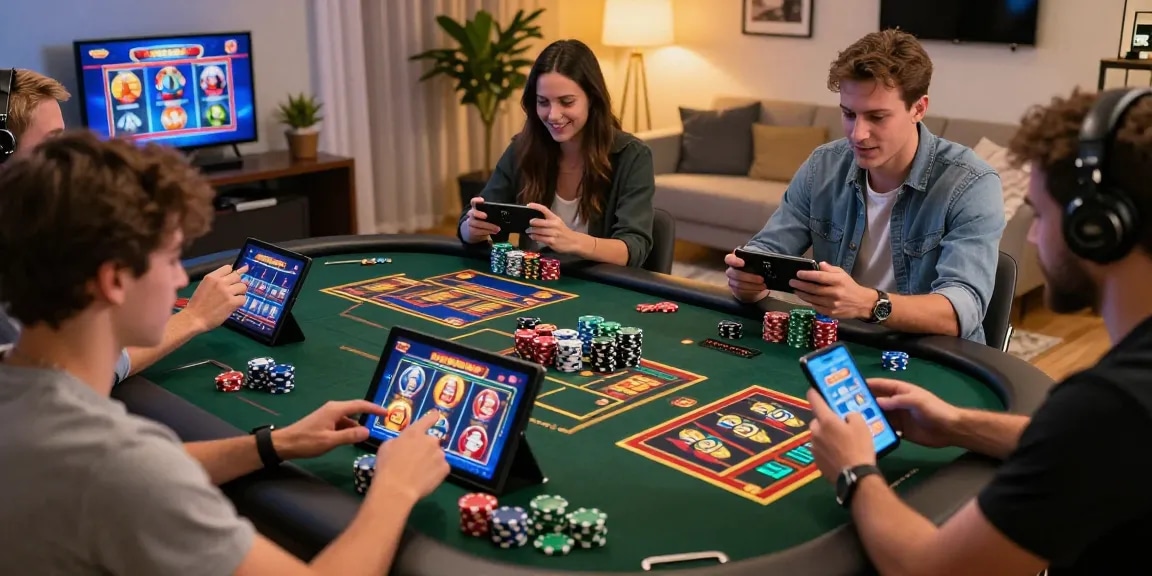 Players enjoying credit card casinos at transact.org.uk with vibrant gaming atmosphere.