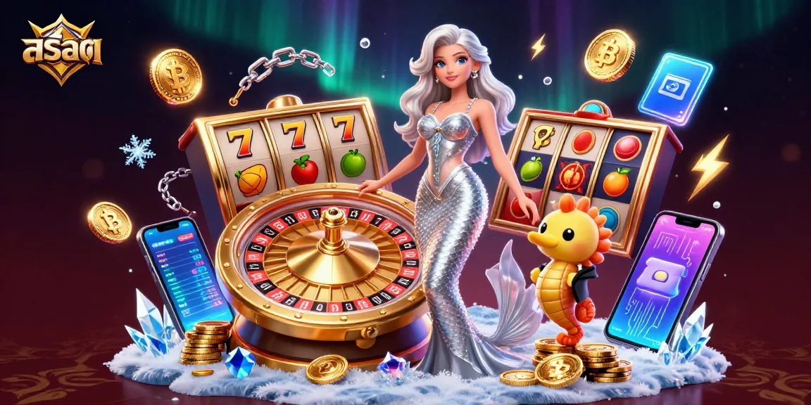 Engage with สล็อต slots and jackpots in a vibrant casino scene featuring a glamorous mermaid.