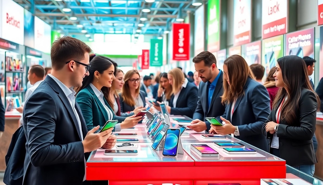 Engaging marketplace scene highlighting Cash For Phones Maumelle AR with vibrant smartphones.