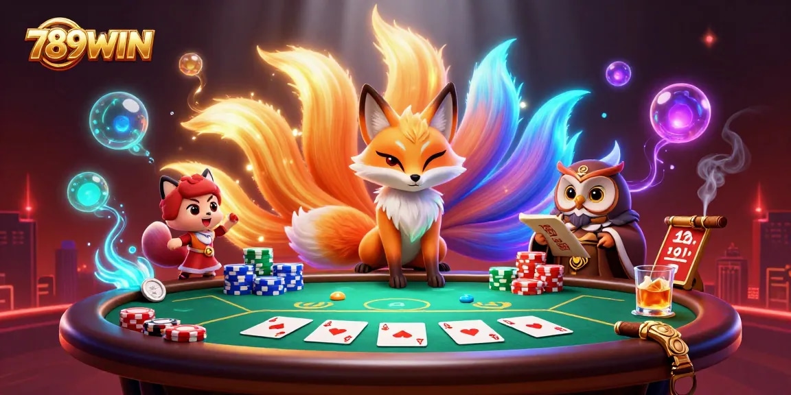 Engage in thrilling poker action at 789WIN with vibrant spirits and glowing elements.