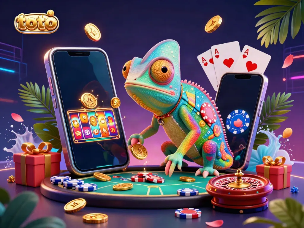 Experience the thrilling toto casino scene where colorful poker chips and golden coins come alive.