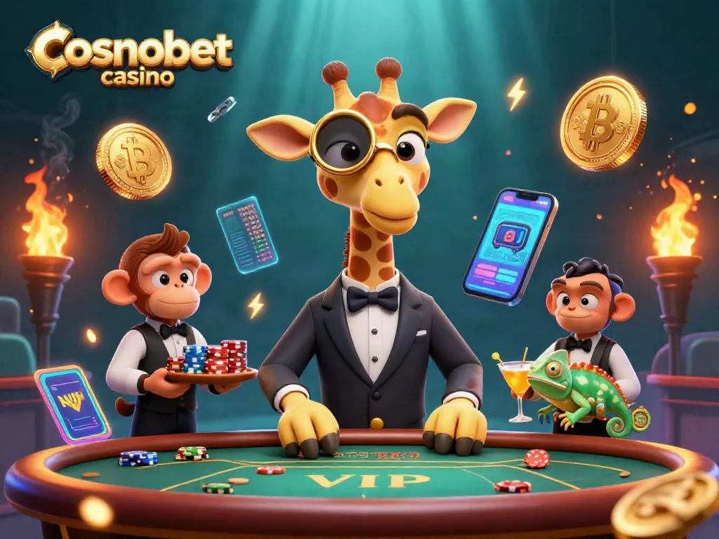 Experience the excitement of cosmobet casino with vivid casino characters and dynamic crypto elements.