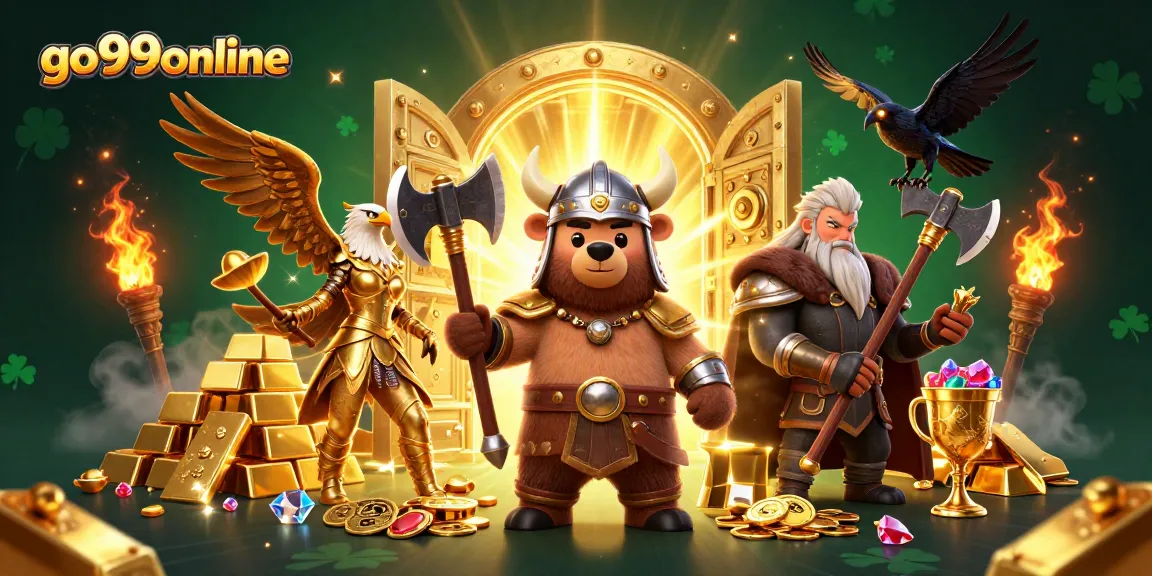 Experience the excitement of go99online with vibrant casino elements and the dynamic Viking theme.