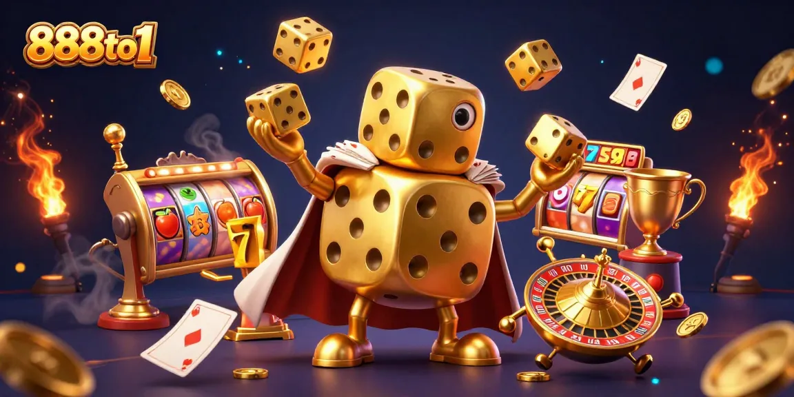 Experience thrilling gameplay at 888to1 with a vibrant scene featuring golden dice and slot elements.